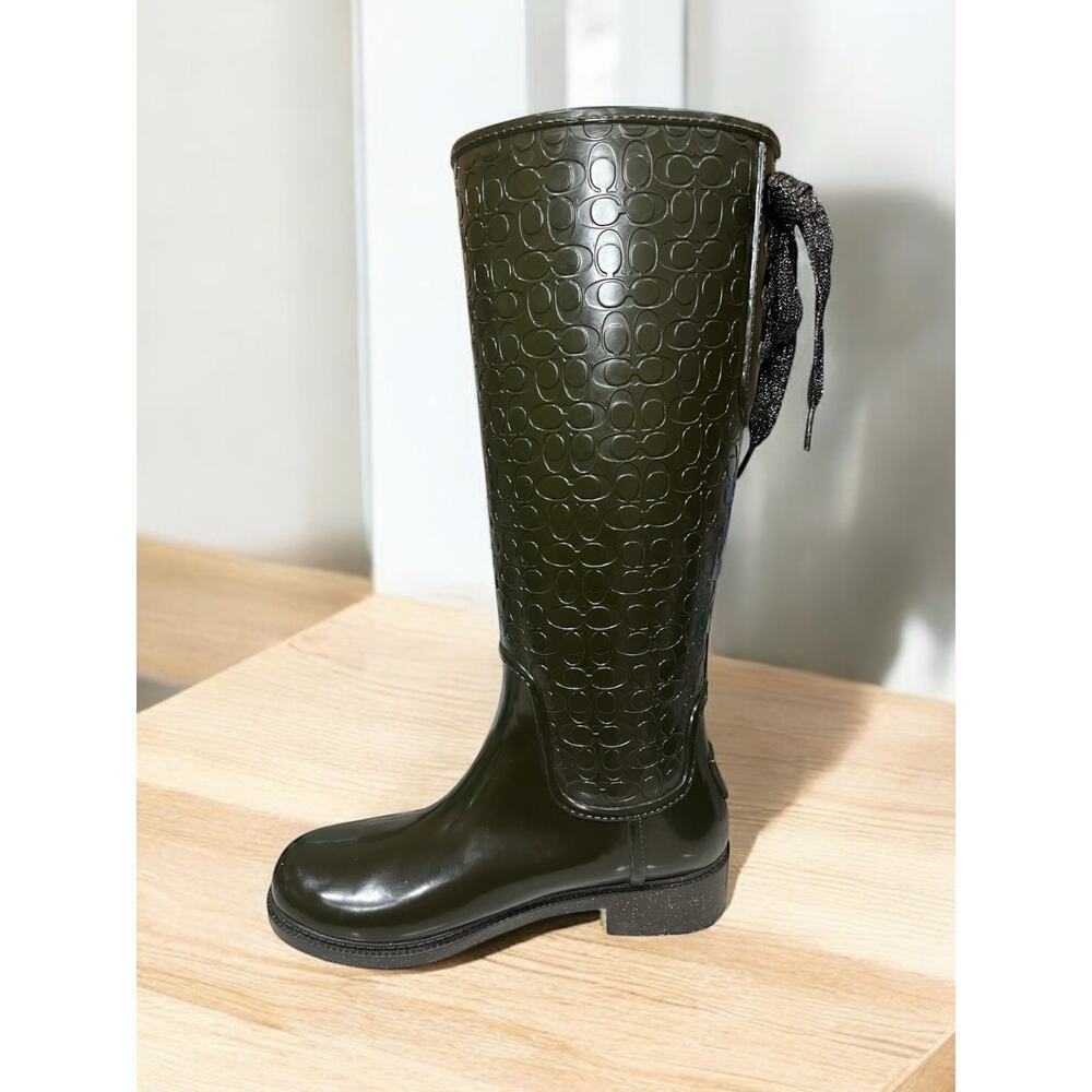 Coach FG1876 Signature Embossed Lace Up Rain Boot Size 7B - Picture 2 of 10